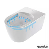 Duravit Vas wc + capac Duravit, Toilet-set,wm,ME by Starck,white rimless WD, Durafix, incl.s&c w.sc, suspendat, evacuare orizontala, cu capac (0020090000), soft close, alb