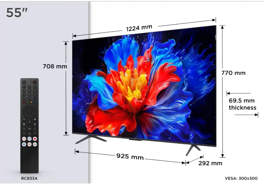 Televizor TCL QLED 55P8K | 139 cm, Smart Google TV, 4K, Clasa F