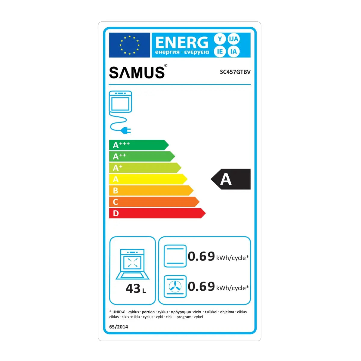 Samus Cuptor incorporabil Cuptor Incorporabil Samus SC457GTBV | Clasa A, 1900W, 43L, 45cm, Gri