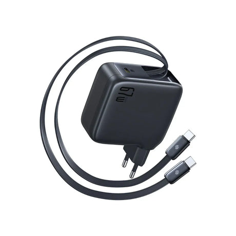 Baseus Incarcator USB Incarcator Retea Baseus EnerCore CJ21 E0121D00 | 67W, Dual USB-C Retractabil, Negru