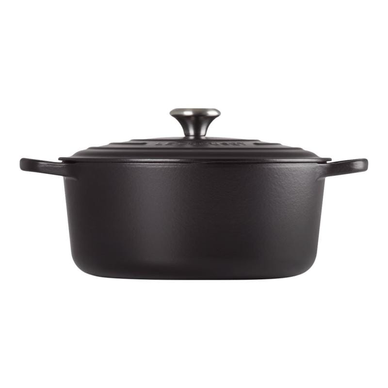 Le Creuset Cratită rotundă Le Creuset Signature 26 cm din fontă emailată cu capac, negru, pentru cuptor și inducție