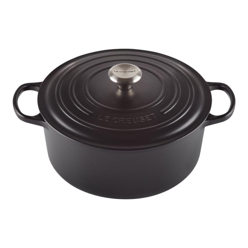 Le Creuset Cratită rotundă Le Creuset Signature 26 cm din fontă emailată cu capac, negru, pentru cuptor și inducție