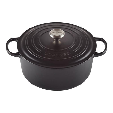 Le Creuset Cratită rotundă Le Creuset Signature 26 cm din fontă emailată cu capac, negru, pentru cuptor și inducție