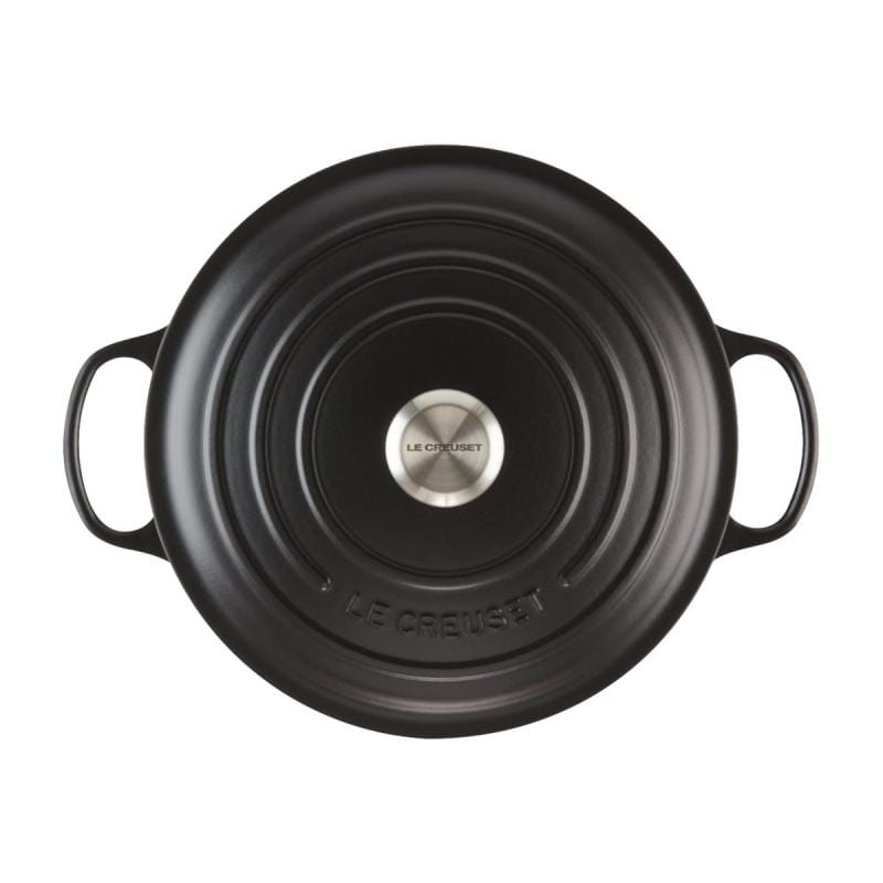 Le Creuset Cratită rotundă Le Creuset Signature 26 cm din fontă emailată cu capac, negru, pentru cuptor și inducție