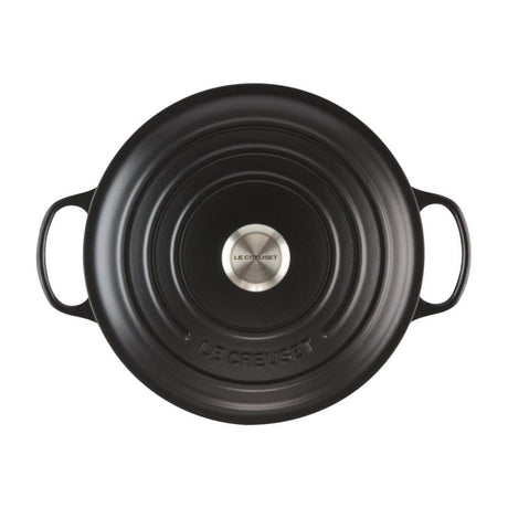 Le Creuset Cratită rotundă Le Creuset Signature 26 cm din fontă emailată cu capac, negru, pentru cuptor și inducție