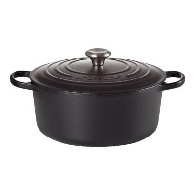 Le Creuset Cratită rotundă Le Creuset Signature 26 cm din fontă emailată cu capac, negru, pentru cuptor și inducție