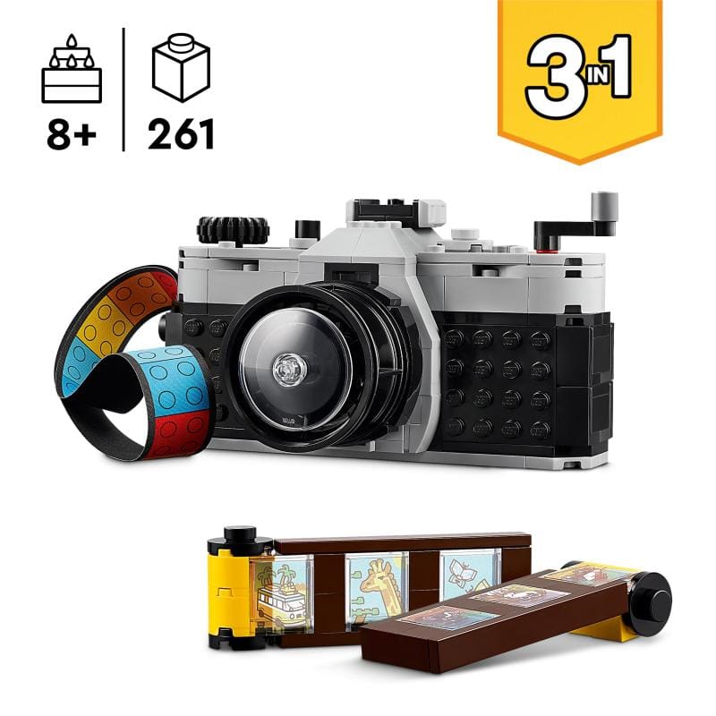 LEGO Set de construcție LEGO Creator 3-în-1 Retro Kamera 31147 – cameră foto vintage pentru expunere și cadou