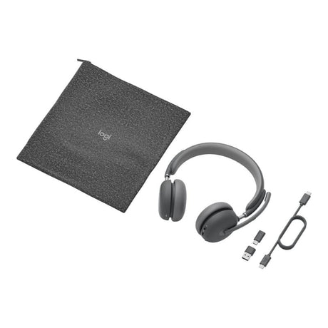 Logitech Cască wireless Logitech Zone Wireless 2 UC pentru business cu receiver USB, reducere zgomot, neagră, 981-001311