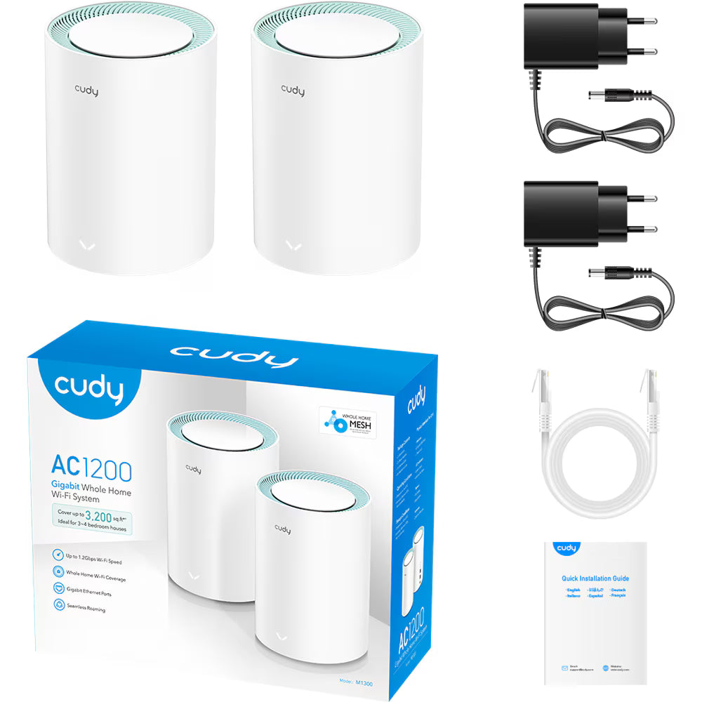 Router CUDY M1300/2-Pack | WiFi 5, 1200 Mbps, Alb