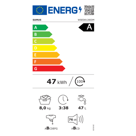 Samus Masina de spalat rufe Mașină de Spălat Rufe Inverter Samus | 8kg, 1200 RPM, Clasa A, 16 programe, 59.5x56x85cm