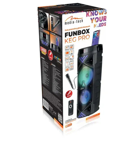 Media-Tech Boxa Portabila wireless pentru Karaoke Media-Tech FUNBOX KEG PRO MT3182 Radio FM MP3 Player Karaoke 50W RMS iluminare RGB Negru