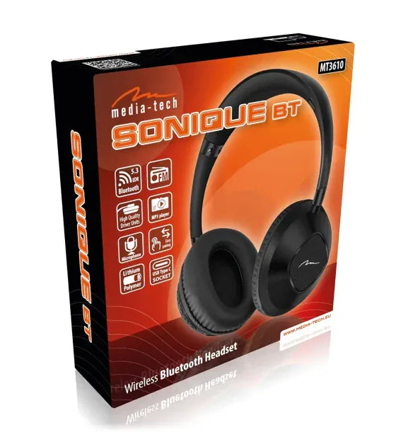 Media-Tech Casti Bluetooth cu Microfon Media-Tech SONIQUE BT MT3610 Stereo Control Volum Radio FM MP3 player Negru