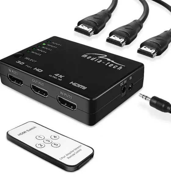 Media-Tech Comutator HDMI Comutator HDMI Media-Tech 5 porturi suport 4K negru 110x60x15mm