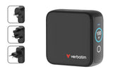 Verbatim Incarcator USB Adaptor de calatorie mini Verbatim 30239, GaN, 100W, display, USB-C1/C2 PD 3.0 pana la 100W, USB-A QC 3.0 pana la 30W, negru
