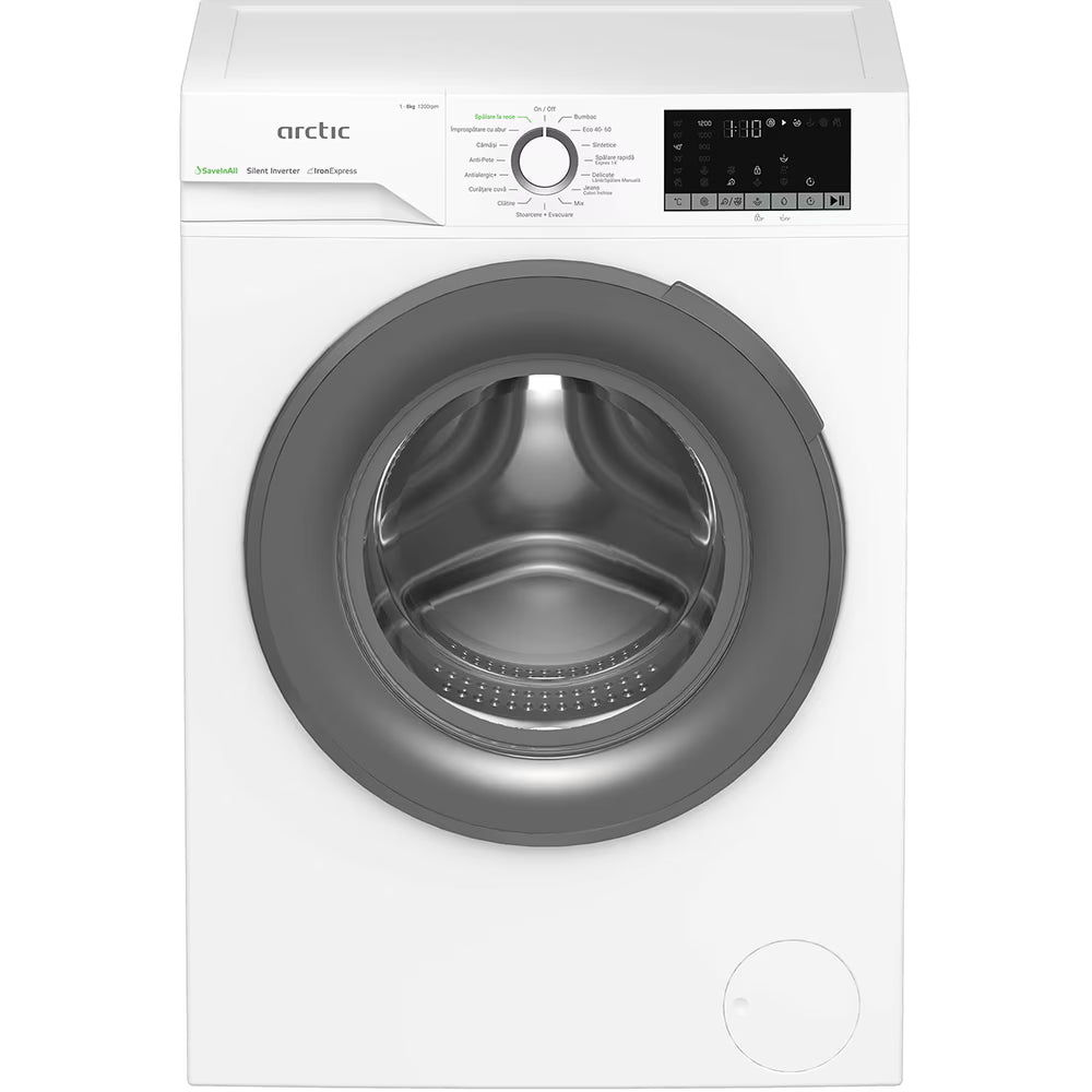 Masina de spalat rufe Arctic APLM2WFSU28211WG, 8kg, 1200rpm, Clasa A, Motor SilentInverter, SaveInAll, ExtraSteam, Displ