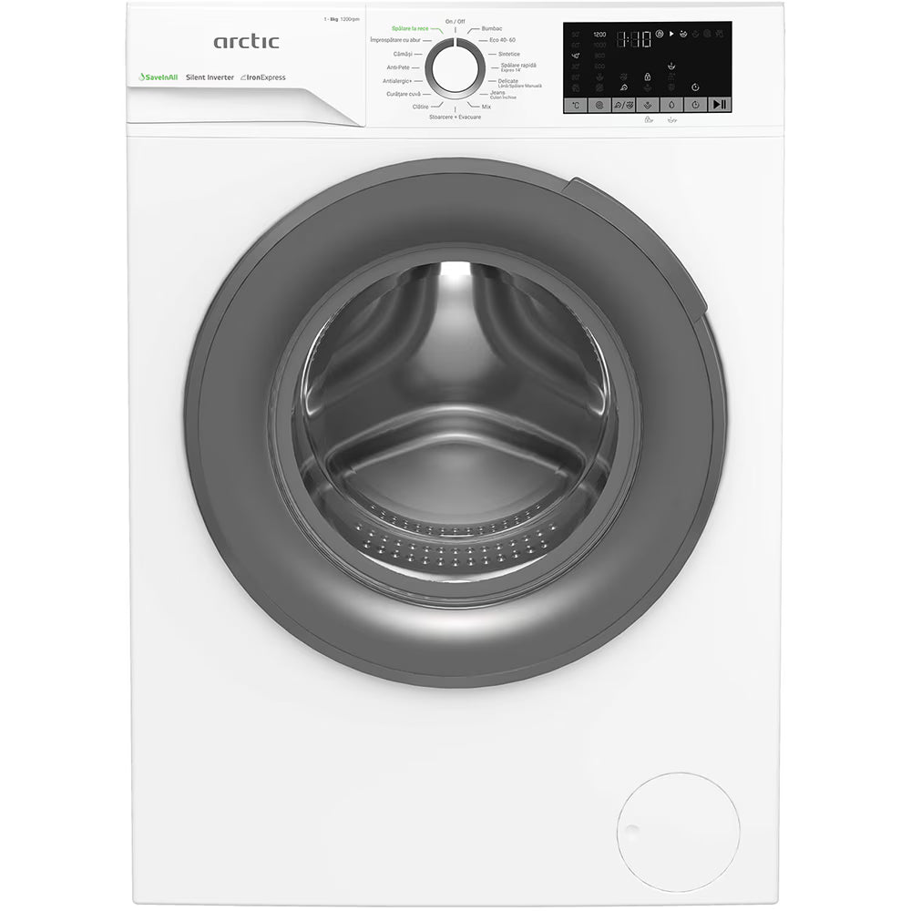 Masina de spalat rufe Arctic APLM2WFSU28211WG, 8kg, 1200rpm, Clasa A, Motor SilentInverter, SaveInAll, ExtraSteam, Displ