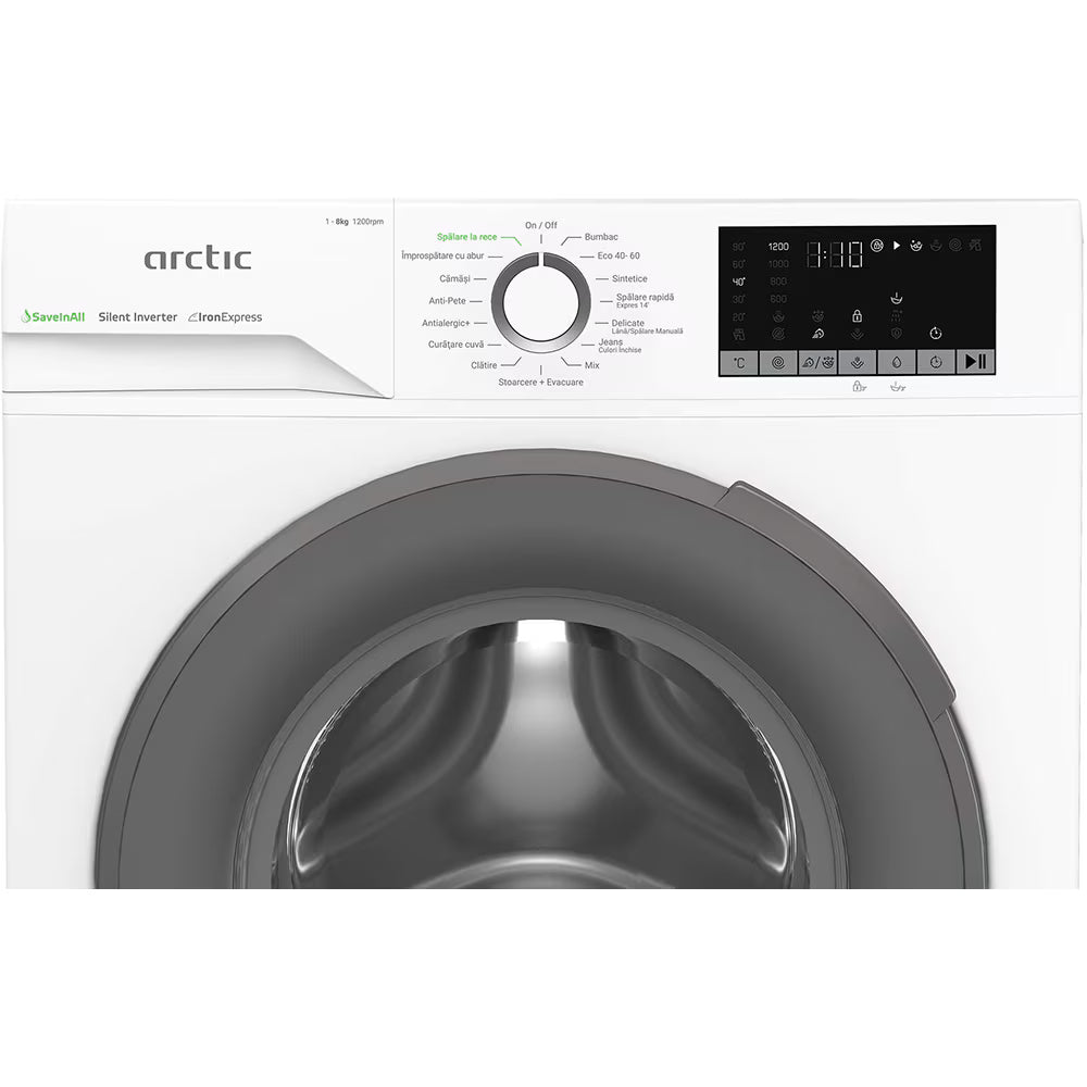 Masina de spalat rufe Arctic APLM2WFSU28211WG | 8kg, 1200rpm, Clasa A, Motor SilentInverter, Alb, 60x54.6x84.5cm