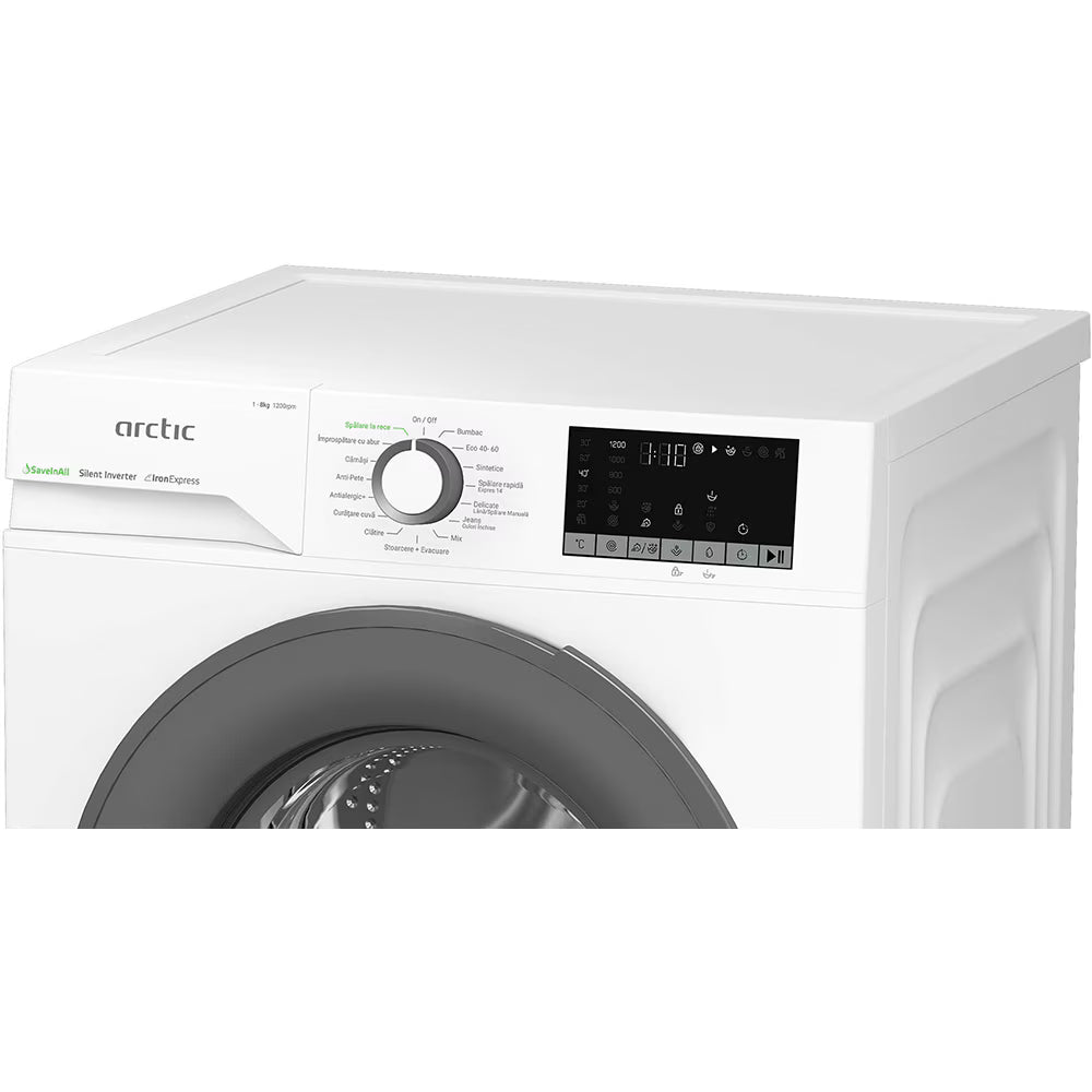 Masina de spalat rufe Arctic APLM2WFSU28211WG | 8kg, 1200rpm, Clasa A, Motor SilentInverter, Alb, 60x54.6x84.5cm