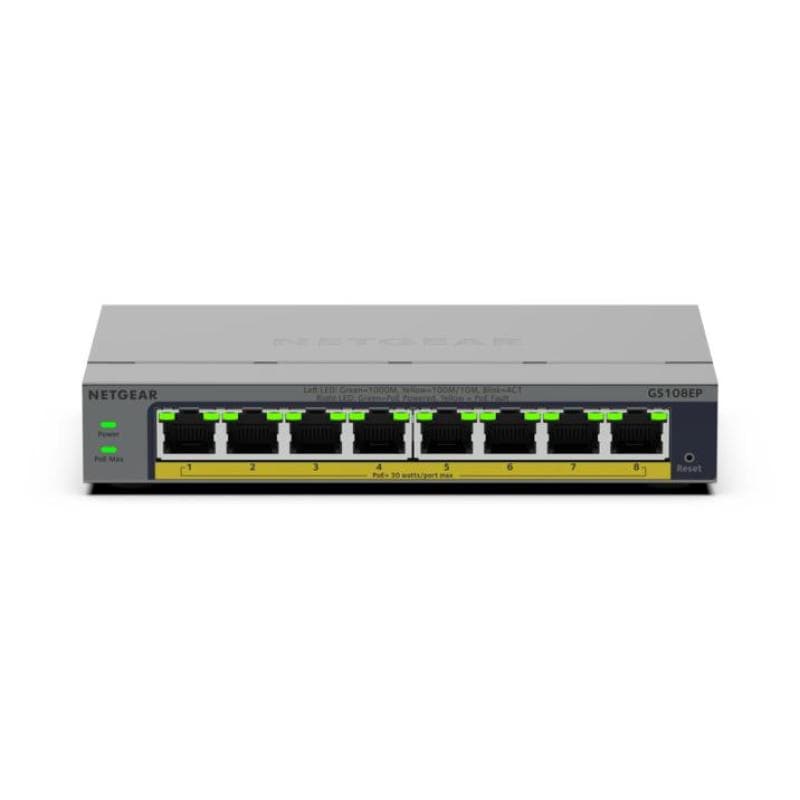 Netgear Switch Switch Smart Netgear GS108EP | 8 Porturi Gigabit, PoE+ 802.3at, Management