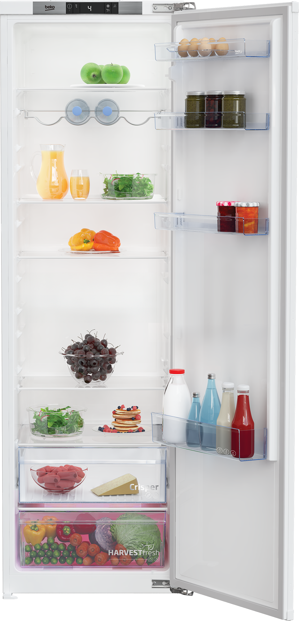 Frigider cu o usa incorporabil Beko, 309l, Clasa E, display, HarvestFresh, H 177.5, alb