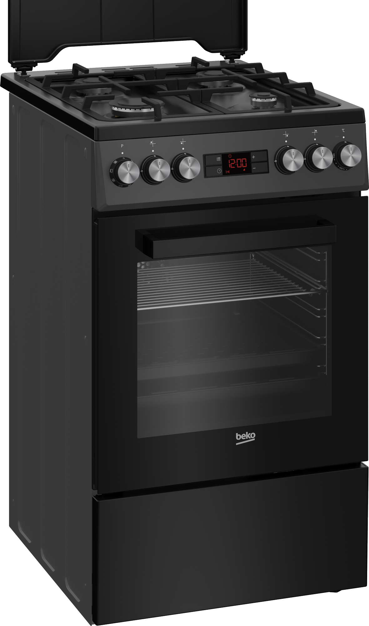 Aragaz Beko FSM52330DAON, 4 arzatoare, aprindere electrica, cuptor electric multifunctional, 8 functii de gatire, grill 