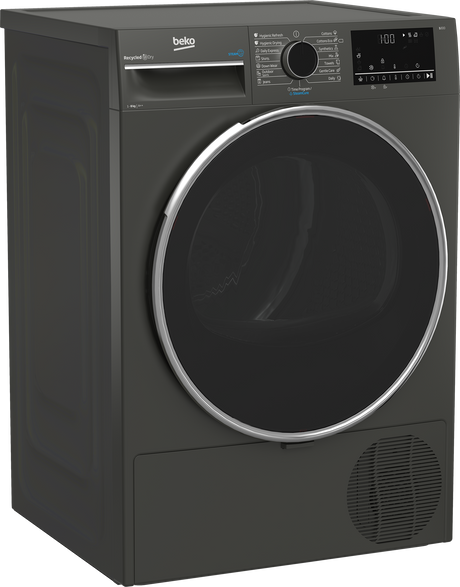 Uscator de rufe Beko B3T68239MG, 8 kg, 16 programe, Clasa E, Pompa de caldura EcoGentle™, Steamcure, RecycledDry, Outdoo