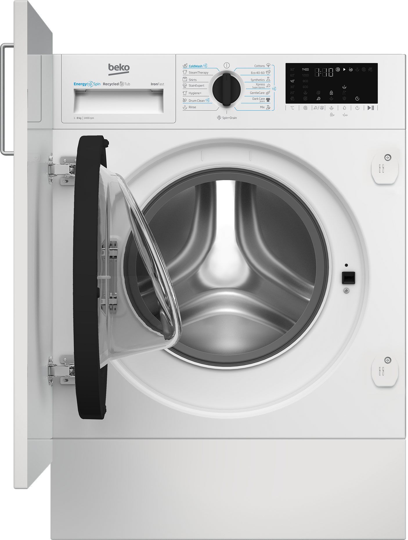 Masina de spalat rufe BI BEKO B3WBT681415W, 8kg, Clasa A, 1400RPM, Incorporabila, display D7S, 15 programe, alb, usa pia