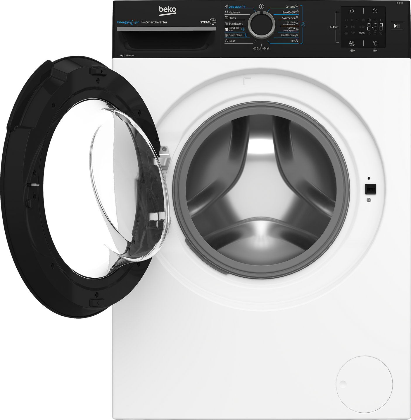 Masina de spalat rufe Beko BM3WFU37213WBPB, 7kg, 1200rpm, Clasa A, 15 programe, SteamCure, EnergySpin, Motor ProSmart In