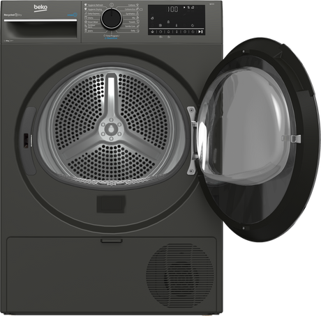 Uscator de rufe Beko B3T68239MG, 8 kg, 16 programe, Clasa E, Pompa de caldura EcoGentle™, Steamcure, RecycledDry, Outdoo