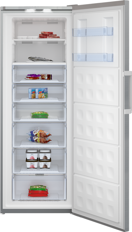 Congelator Beko RFNE448E41XB | 448L, NoFrost, Clasa E, Metal Look, 8 Compartimente, 70x76.8x191.2cm