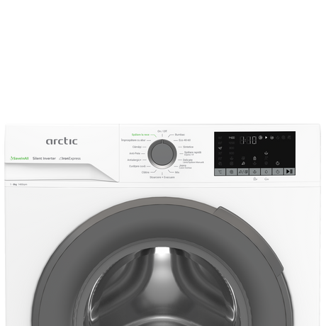 Masina de spalat rufe Arctic, 8 Kg, 1400 RPM, Motor Silent Inverter, Drum Clean+Steam, Child Lock, Anticrease, Digital D