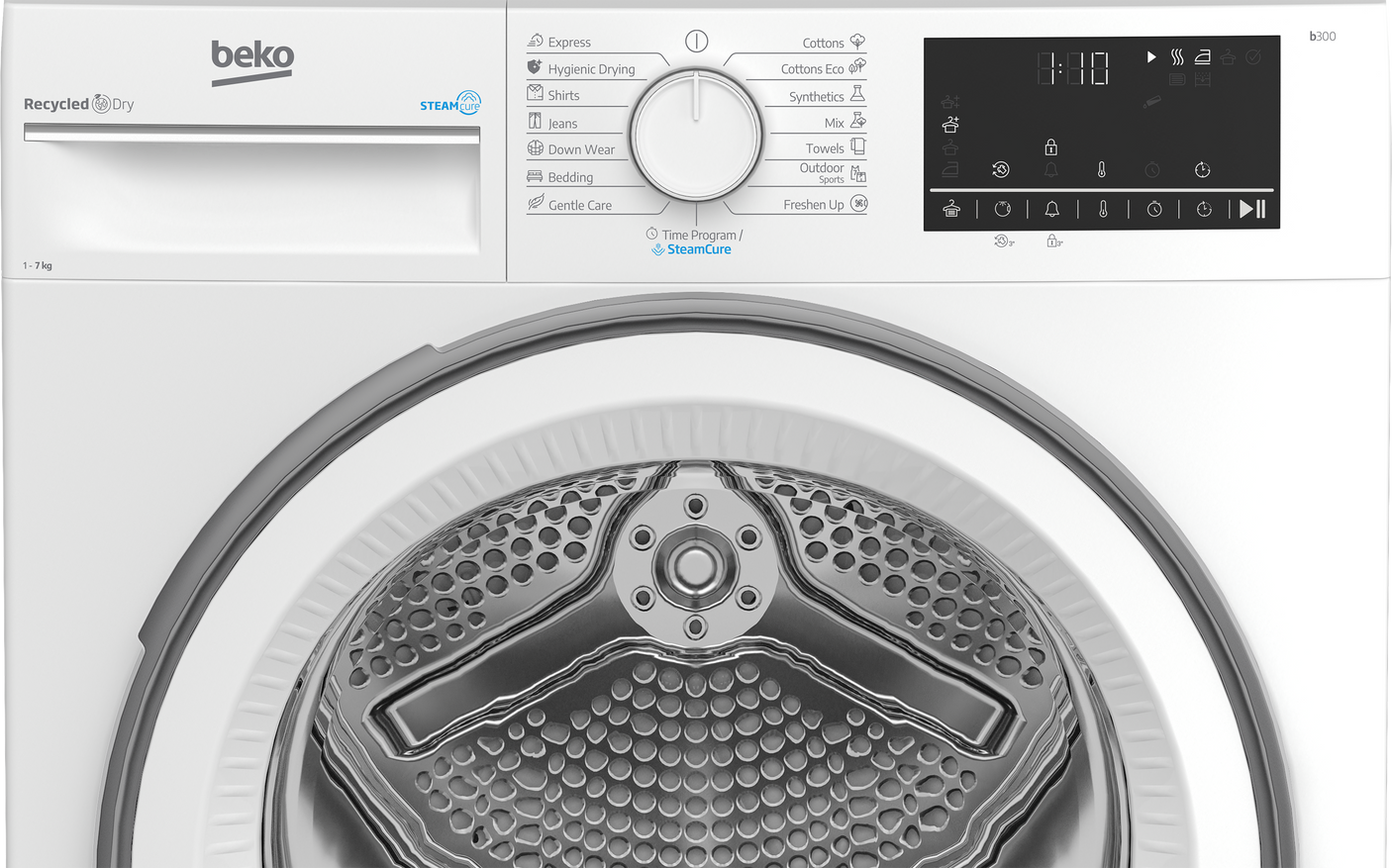 Uscator de rufe cu pompa de caldura Beko B3T67230, 7kg, Clasa  E, 15 programe, Digital Display, 84.6x59.7x54.3 (IxLxA, c