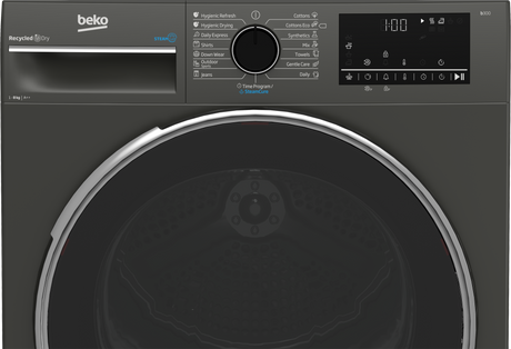Uscator de rufe Beko B3T68239MG, 8 kg, 16 programe, Clasa E, Pompa de caldura EcoGentle™, Steamcure, RecycledDry, Outdoo