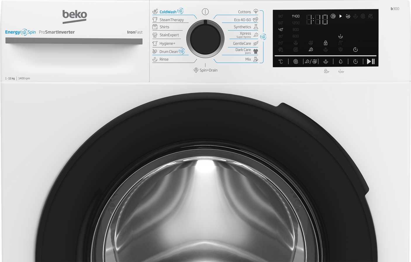Masina de spalat rufe Beko BM3WFST411415W, Premium Design, 11kg, 1400 RPM, 15 programe, Clasa A, Alb, culoare usa: Piano