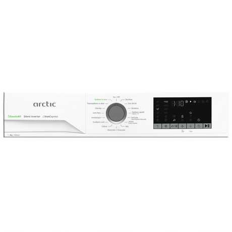 Masina de spalat rufe Arctic, 8 Kg, 1400 RPM, Motor Silent Inverter, Drum Clean+Steam, Child Lock, Anticrease, Digital D