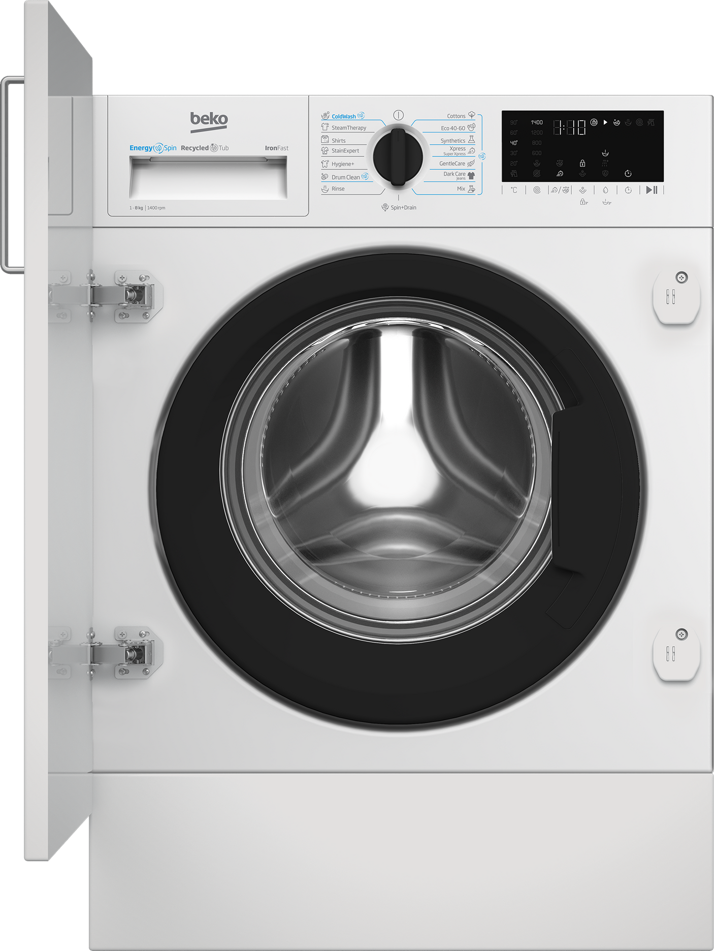 Masina de spalat rufe BI BEKO B3WBT681415W, 8kg, Clasa A, 1400RPM, Incorporabila, display D7S, 15 programe, alb, usa pia