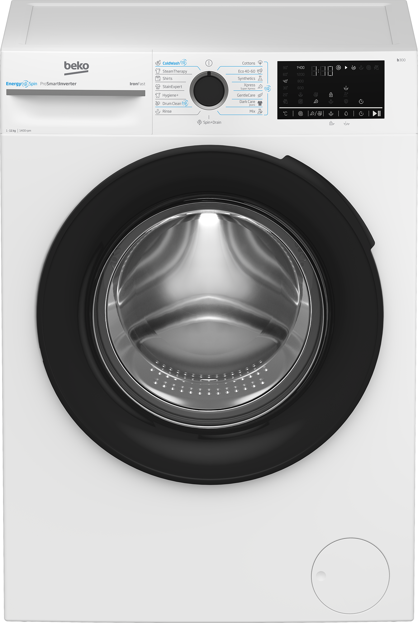 Masina de spalat rufe Beko BM3WFST411415W, Premium Design, 11kg, 1400 RPM, 15 programe, Clasa A, Alb, culoare usa: Piano