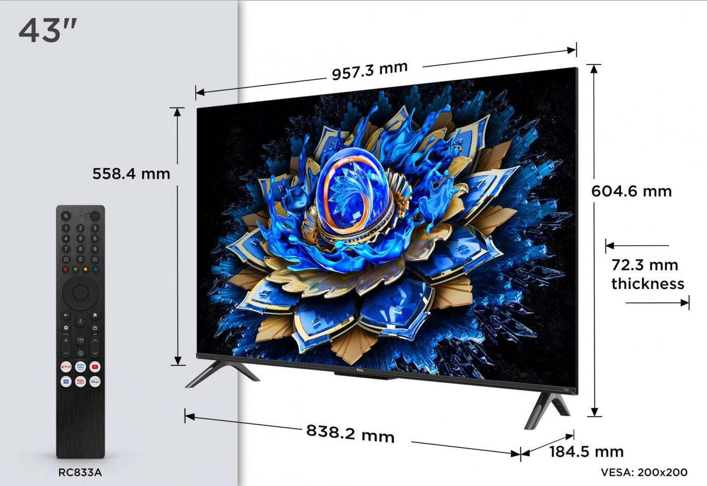 TCL Televizoare Televizor TCL QLED 43T69C | 108 cm, Smart Google TV, 4K Ultra HD, (Model 2025)