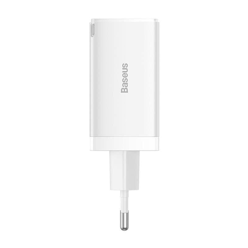 Baseus Incarcator retea Baseus GaN5 PRO, Quick Charge 65W, 2 porturi USB PD, 1 port USB Quick Charge, include cablu USB -C la USB-C de 100W, lungime 1m, alb