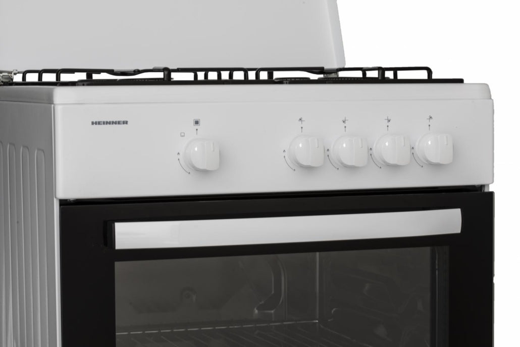 [RESIGILAT] Aragaz Heinner HFSC-SME60WH | 60cm, 4 Arzatoare, Capac Metalic, Alb, 60x55x85cm