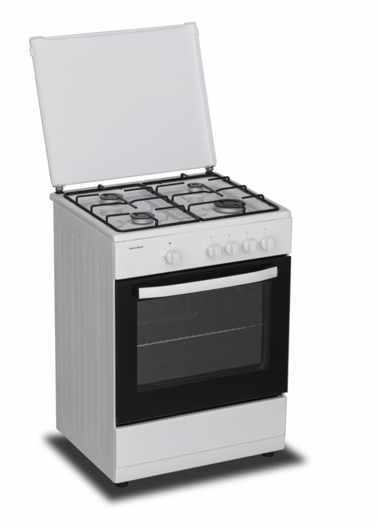 [RESIGILAT] Aragaz Heinner HFSC-SME60WH | 60cm, 4 Arzatoare, Capac Metalic, Alb, 60x55x85cm