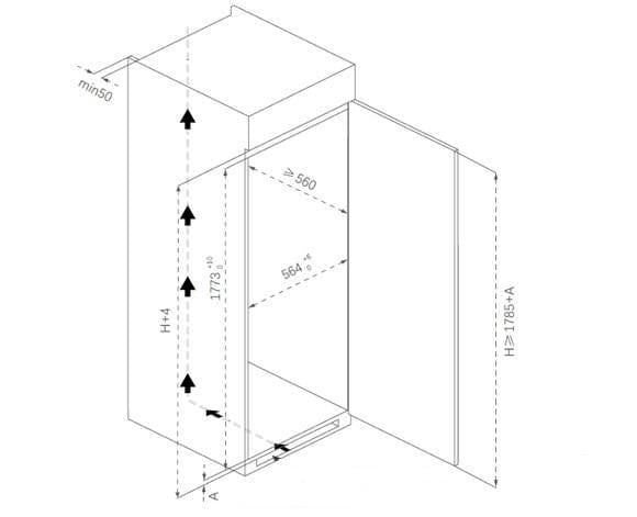 Heinner Frigider Frigider cu o usa, incorporabil, HEINNER HF-BIM304NFINVE++, NO FROST, 304L, Clasa E, Compresor inverter, Control electronic, Functie super racire, Lumina led