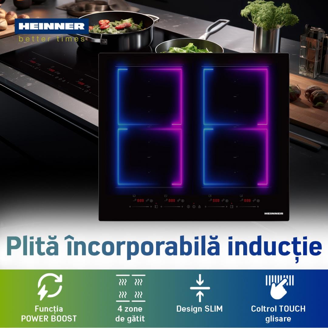Heinner Plita incorporabila Plita Incorporabila Heinner HBHI-M4ZB2FXSMTC | 4 Zone, Gaz, 60cm, Inox