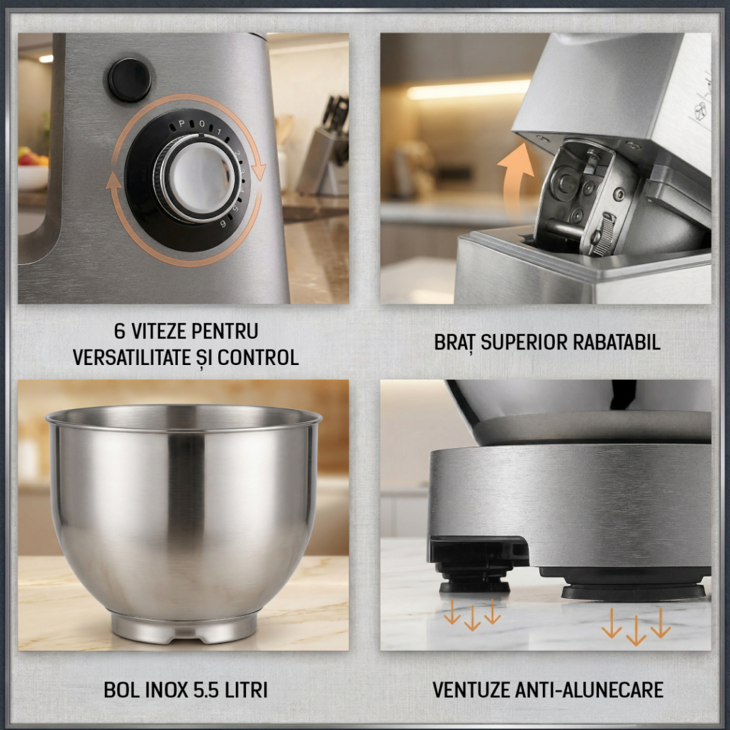 [RESIGILAT] Mixer Planetar Heinner HPM-1500XMC-V2 | 1500W, 6L, 6 Viteze, Violet