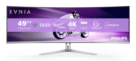 Philips Monitor Philips 49" 49M2C8900L/00, Curvature: 1800R, Diagonal (inch): 49, Diagonal (cm): 124.5, Aspect ratio: 32:9, Panel: QD-OLED, Resolution: 5120x1440, Refresh Rate: 144Hz, Response time GtG: 0.03m
