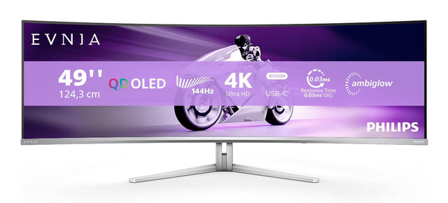 Philips Monitor Philips 49" 49M2C8900L/00, Curvature: 1800R, Diagonal (inch): 49, Diagonal (cm): 124.5, Aspect ratio: 32:9, Panel: QD-OLED, Resolution: 5120x1440, Refresh Rate: 144Hz, Response time GtG: 0.03m