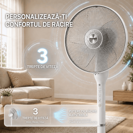 [RESIGILAT] Ventilator Heinner HSF-L360WH | 2 in 1, Oscilare 360°, Timer 8h, Control Digital, Telecomanda