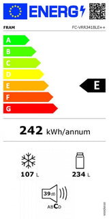 Fram Combina frigorifica Combina Frigorifica FRAM FC-VRR341BLE++ | 341L, A++, No Frost, Negru, 60.5x68.1x190.1cm