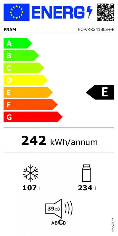 Fram Combina frigorifica Combina Frigorifica FRAM FC-VRR341BLE++ | 341L, A++, No Frost, Negru, 60.5x68.1x190.1cm