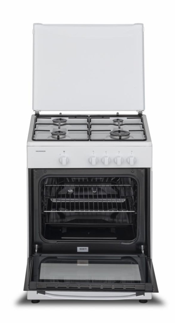 [RESIGILAT] Aragaz Heinner HFSC-SME60WH | 60cm, 4 Arzatoare, Capac Metalic, Alb, 60x55x85cm